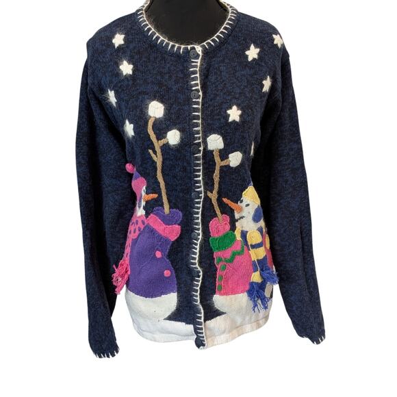 Vintage Kitschy Snowman Cardigan | Women's L | The Quacker Factory - Picture 1 of 8